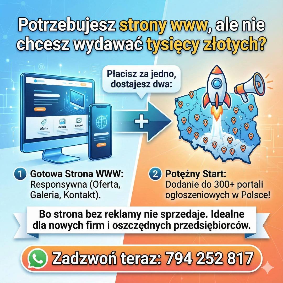 Strona WWW + Reklama w 300 miejscach! Dodawanie ogłoszeń Tanie strony www